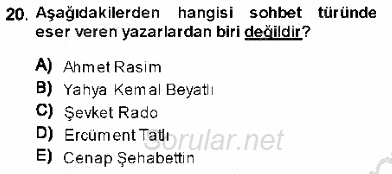 Cumhuriyet Dönemi Türk Nesri 2013 - 2014 Ara Sınavı 20.Soru
