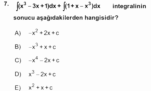 Matematik 2 2016 - 2017 Ara Sınavı 7.Soru