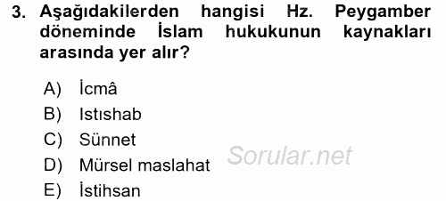 İslam Hukukuna Giriş 2015 - 2016 Tek Ders Sınavı 3.Soru