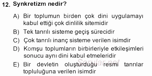 Eski Anadolu Tarihi 2013 - 2014 Ara Sınavı 12.Soru