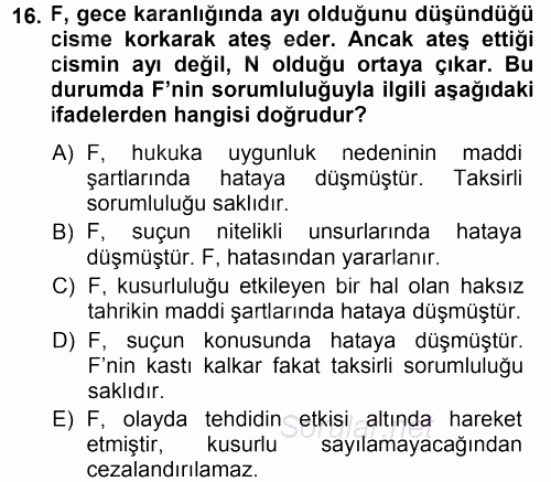 Ceza Hukukuna Giriş 2014 - 2015 Ara Sınavı 16.Soru