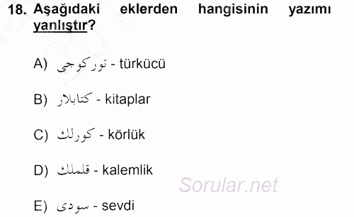 Osmanlı Türkçesi 1 2012 - 2013 Ara Sınavı 18.Soru
