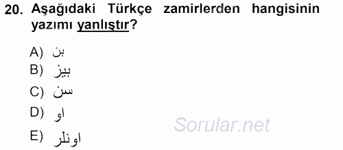 Osmanlı Türkçesi 1 2012 - 2013 Ara Sınavı 20.Soru