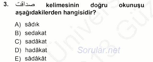 Osmanlı Türkçesi 1 2012 - 2013 Ara Sınavı 3.Soru