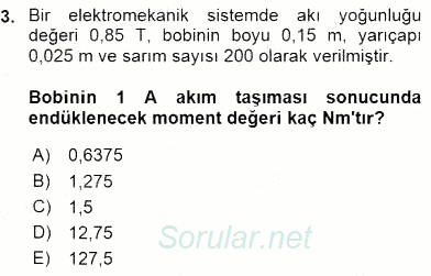 Elektrik Makinaları 2016 - 2017 Dönem Sonu Sınavı 3.Soru