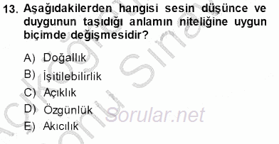 Türkçe Sözlü Anlatım 2013 - 2014 Dönem Sonu Sınavı 13.Soru