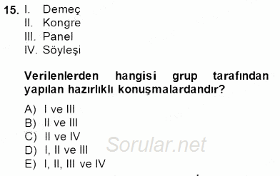 Türkçe Sözlü Anlatım 2013 - 2014 Dönem Sonu Sınavı 15.Soru