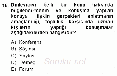 Türkçe Sözlü Anlatım 2013 - 2014 Dönem Sonu Sınavı 16.Soru