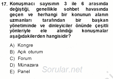 Türkçe Sözlü Anlatım 2013 - 2014 Dönem Sonu Sınavı 17.Soru
