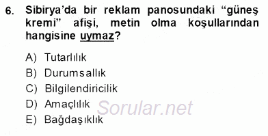 Türkçe Sözlü Anlatım 2013 - 2014 Dönem Sonu Sınavı 6.Soru