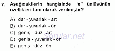 Türkçe Sözlü Anlatım 2013 - 2014 Dönem Sonu Sınavı 7.Soru
