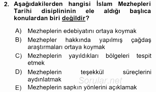 İslam Mezhepleri Tarihi 2017 - 2018 Dönem Sonu Sınavı 2.Soru
