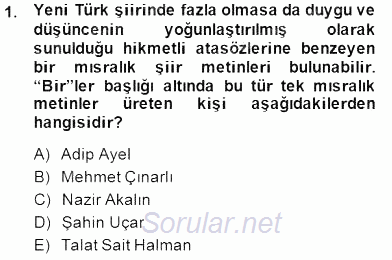 Yeni Türk Edebiyatına Giriş 2 2014 - 2015 Ara Sınavı 1.Soru