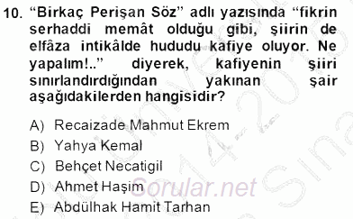 Yeni Türk Edebiyatına Giriş 2 2014 - 2015 Ara Sınavı 10.Soru