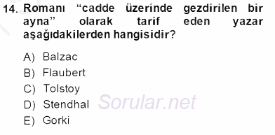 Yeni Türk Edebiyatına Giriş 2 2014 - 2015 Ara Sınavı 14.Soru