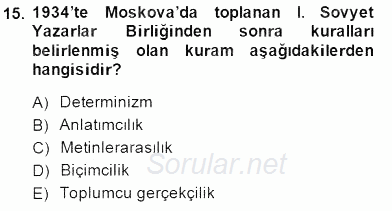 Yeni Türk Edebiyatına Giriş 2 2014 - 2015 Ara Sınavı 15.Soru