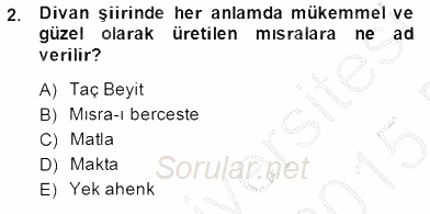 Yeni Türk Edebiyatına Giriş 2 2014 - 2015 Ara Sınavı 2.Soru