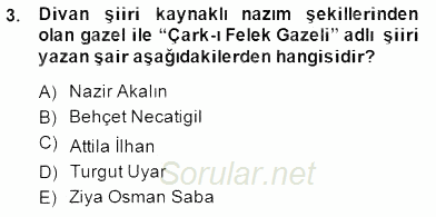 Yeni Türk Edebiyatına Giriş 2 2014 - 2015 Ara Sınavı 3.Soru