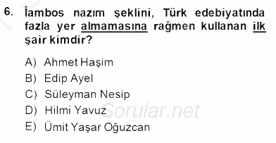 Yeni Türk Edebiyatına Giriş 2 2014 - 2015 Ara Sınavı 6.Soru