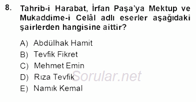 Yeni Türk Edebiyatına Giriş 2 2014 - 2015 Ara Sınavı 8.Soru