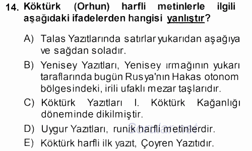 Orhon Türkçesi 2013 - 2014 Ara Sınavı 14.Soru