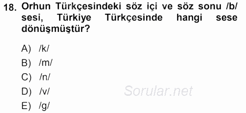 Orhon Türkçesi 2013 - 2014 Ara Sınavı 18.Soru