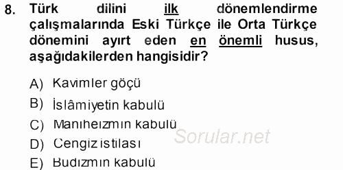 Orhon Türkçesi 2013 - 2014 Ara Sınavı 8.Soru
