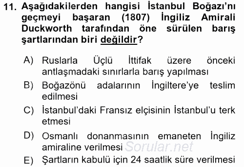 Osmanlı Tarihi (1789-1876) 2015 - 2016 Ara Sınavı 11.Soru