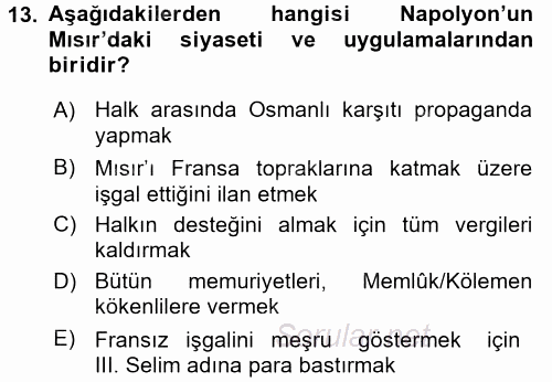 Osmanlı Tarihi (1789-1876) 2015 - 2016 Ara Sınavı 13.Soru