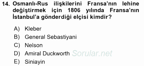 Osmanlı Tarihi (1789-1876) 2015 - 2016 Ara Sınavı 14.Soru