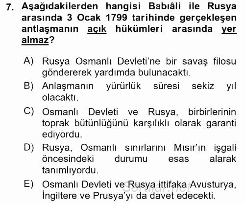 Osmanlı Tarihi (1789-1876) 2015 - 2016 Ara Sınavı 7.Soru