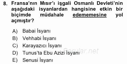 Osmanlı Tarihi (1789-1876) 2015 - 2016 Ara Sınavı 8.Soru