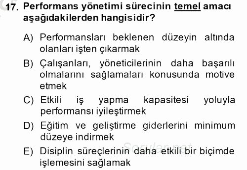 Performans Yönetimi 2014 - 2015 Dönem Sonu Sınavı 17.Soru