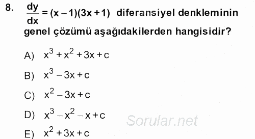 Matematik 2 2014 - 2015 Ara Sınavı 8.Soru