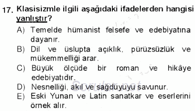 Batı Edebiyatında Akımlar 1 2012 - 2013 Ara Sınavı 17.Soru