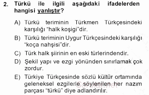 Halk Edebiyatına Giriş 2 2013 - 2014 Ara Sınavı 2.Soru