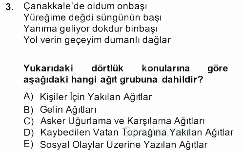 Halk Edebiyatına Giriş 2 2013 - 2014 Ara Sınavı 3.Soru