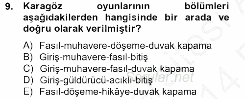 Halk Edebiyatına Giriş 2 2013 - 2014 Ara Sınavı 9.Soru