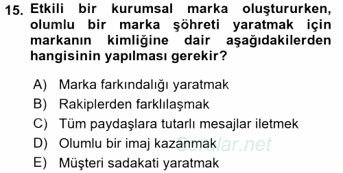 Kurum Kültürü 2016 - 2017 Dönem Sonu Sınavı 15.Soru