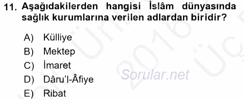 İslam Kurumları ve Medeniyeti 2016 - 2017 3 Ders Sınavı 11.Soru