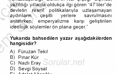 Çağdaş Türk Romanı 2012 - 2013 Dönem Sonu Sınavı 6.Soru