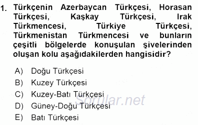 XVI-XIX. Yüzyıllar Türk Dili 2015 - 2016 Dönem Sonu Sınavı 1.Soru