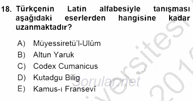 XVI-XIX. Yüzyıllar Türk Dili 2015 - 2016 Dönem Sonu Sınavı 18.Soru