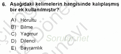 XVI-XIX. Yüzyıllar Türk Dili 2015 - 2016 Dönem Sonu Sınavı 6.Soru