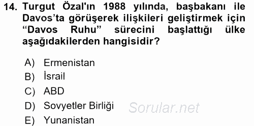 Türkiye Cumhuriyeti Siyasî Tarihi 2015 - 2016 Tek Ders Sınavı 14.Soru