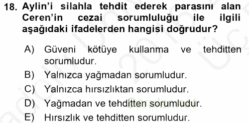 Ceza Hukukuna Giriş 2016 - 2017 3 Ders Sınavı 18.Soru