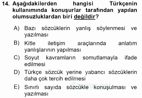 Türk Dili 1 2017 - 2018 3 Ders Sınavı 14.Soru