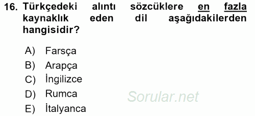 Türk Dili 1 2017 - 2018 3 Ders Sınavı 16.Soru