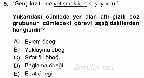 Türk Dili 1 2017 - 2018 3 Ders Sınavı 5.Soru