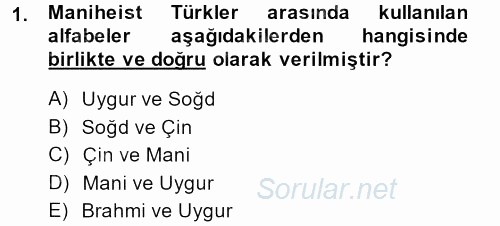 Uygur Türkçesi 2014 - 2015 Ara Sınavı 1.Soru